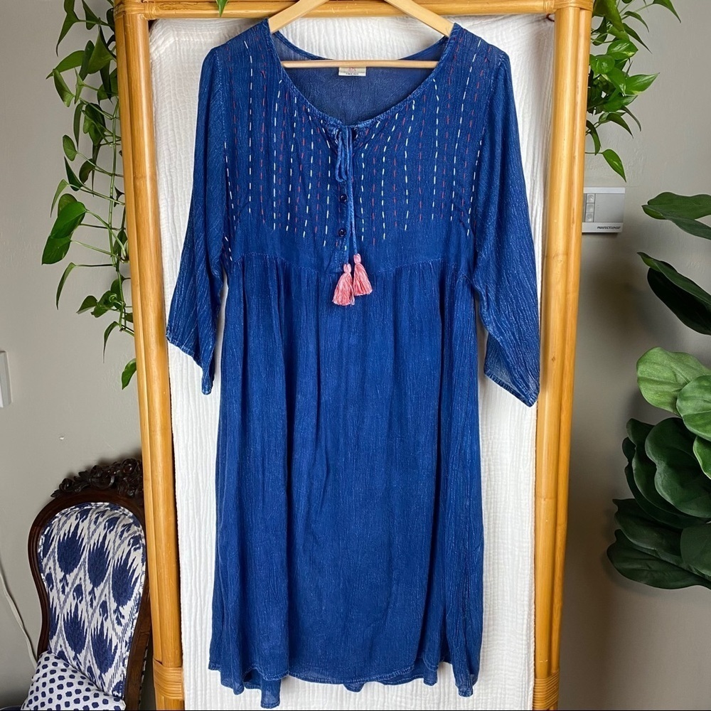 INDIAN EMPORIUM FREE SIZE LONG‎ SLEEVE DRESS NAVY​​​​​